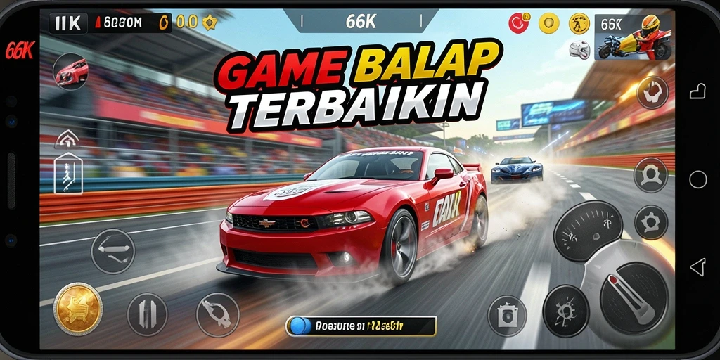 Screenshot gameplay 66K menampilkan aksi balap yang mendebarkan.