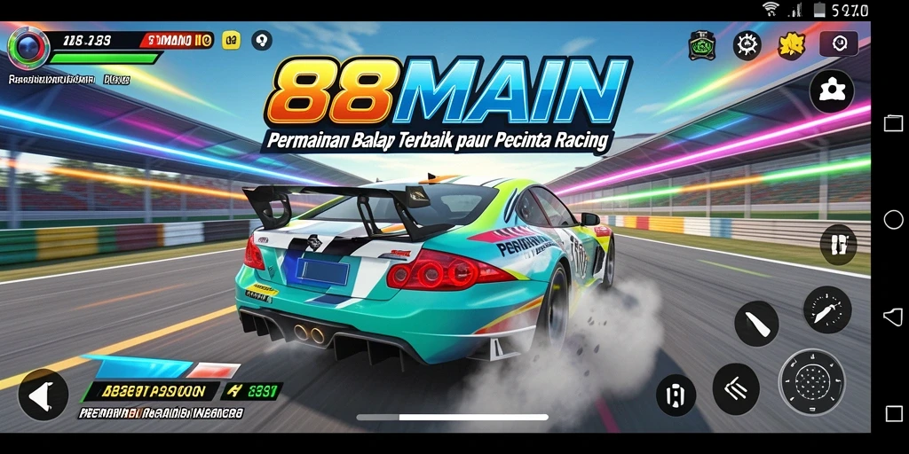 Screenshot gameplay 88MAIN menampilkan aksi balap yang mendebarkan.