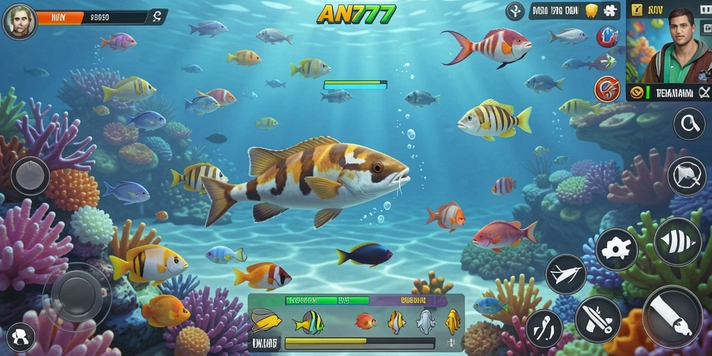 Tampilan seru gameplay AN777 dengan aksi menembak ikan.
