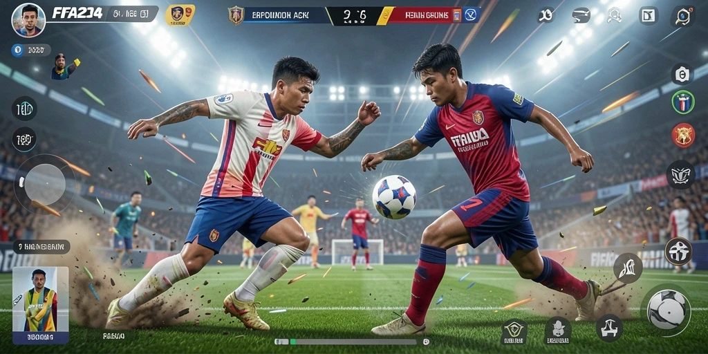Screenshot FIFA234 menunjukkan aksi pertarungan yang mendebarkan.