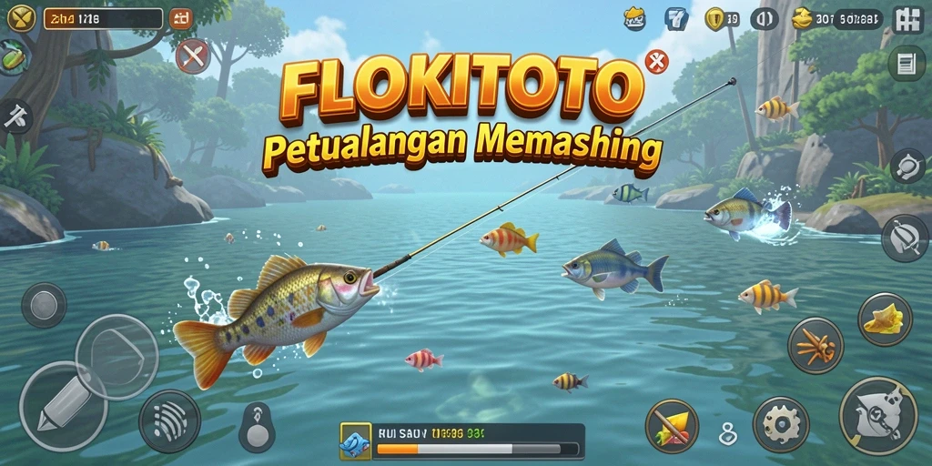 Gameplay seru dari FLOKITOTO yang menampilkan pengalaman memancing.