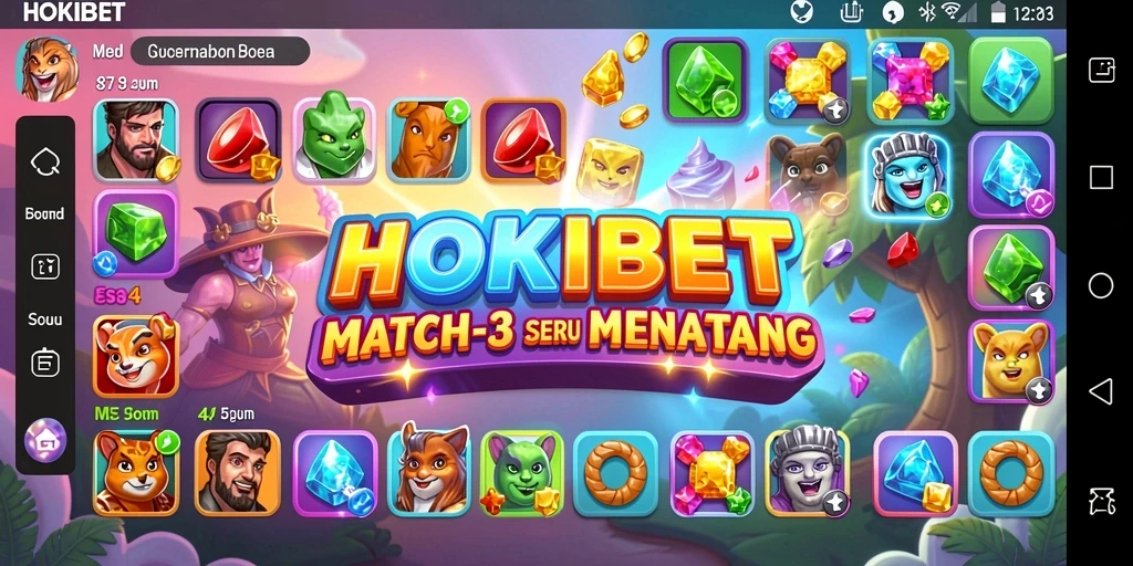 Screenshot HOKIBET menampilkan gameplay Match-3 yang seru dan menantang.
