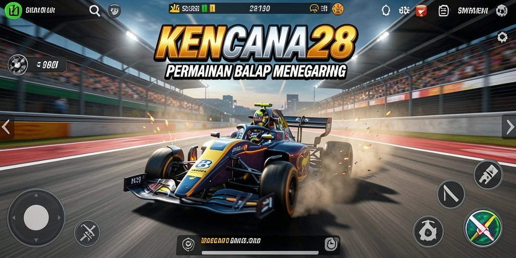 Screenshot menunjukkan aksi balap seru di KENCANA28.