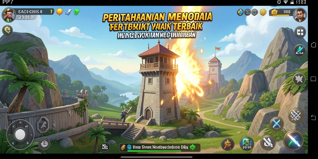 Screenshot gameplay PP7 menampilkan menara pertahanan sedang menghadapi serangan musuh.