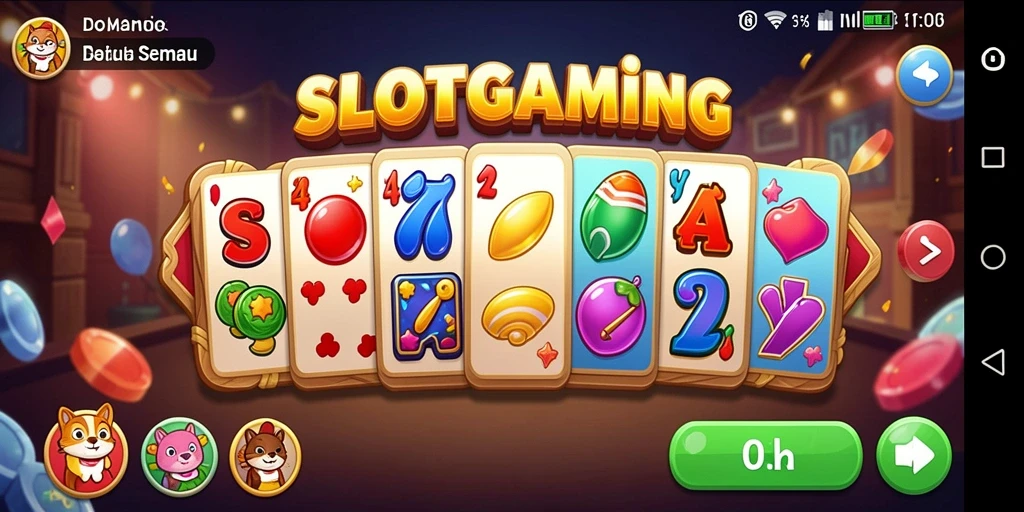 Tampilan menarik dari gameplay SLOTGAMING dengan kartu Domino yang seru.